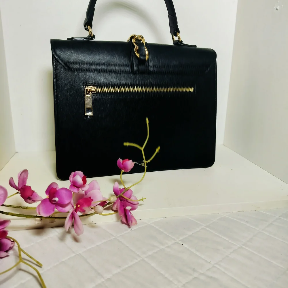 ALDO Black Satchel with Gold Accents - Picture 6 of 7